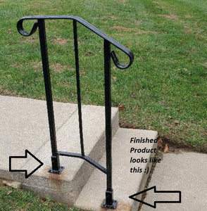 NO WELDING Fix rusty Outdoor 1" Handrail 3 3/4" repair mount for 1" Railing posts -3" base plate Black paint & concrete anchors