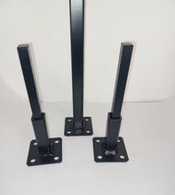 Load image into Gallery viewer, 1 36&quot; SQ post &amp; 2 Stair railing Repair KIT 4&quot; feet on 3 x 3 plate for Rusted/Broke Handrail posts No welding slips inside rails 1&quot; square hollow post includes covers hardware!
