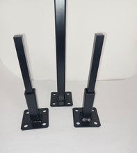 Load image into Gallery viewer, 1 36&quot; Square post &amp; 2 Stair railing Repair KIT 4&quot; feet on 3 x 3 plate for Rusted/Broke Handrail posts No welding slips inside rails 1&quot; square hollow post includes covers hardware &amp; painted Black!
