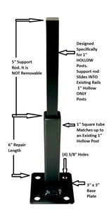 Railing Base Repair for 1" rusted out posts 6" repair length 2 pk NO WELDING NEEDED! Bracket SLIPS INSIDE Existing 1" Rail Post