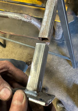 Load image into Gallery viewer, Weld on metal outdoor Handrail bracket 10” repair mount -1&quot; rusty Railings Post- broken out of concrete w bolts Black paint
