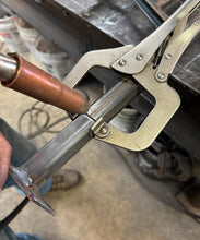 Load image into Gallery viewer, Weld on metal outdoor Handrail bracket 10” repair mount -1&quot; rusty Railings Post- broken out of concrete w bolts Black paint
