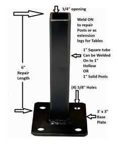 Railings Steps Square Tube or Solid Post Base Mount Repairs 6" Repair Length, Needs Welding Bracket Repair Bases for 1" Posts Exterior Rusted Metal Rails Broken Out of Cement w Bolts! Black Paint