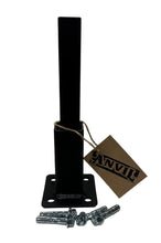 Load image into Gallery viewer, Outdoor Fence-Decking Metal RAILING 1 1/2" post Repair Brackets-Broken 1.5" Rail posts base NO welding! 4" H Rusty HOLLOW Post Mounts Slips IN Black paint-bolts
