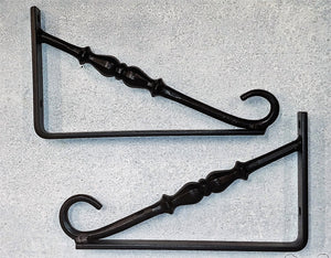 SET OF 2 DECORATIVE FORGED Plant HANGERS WITH CURLED ENDS ELEGANT BRACKETS